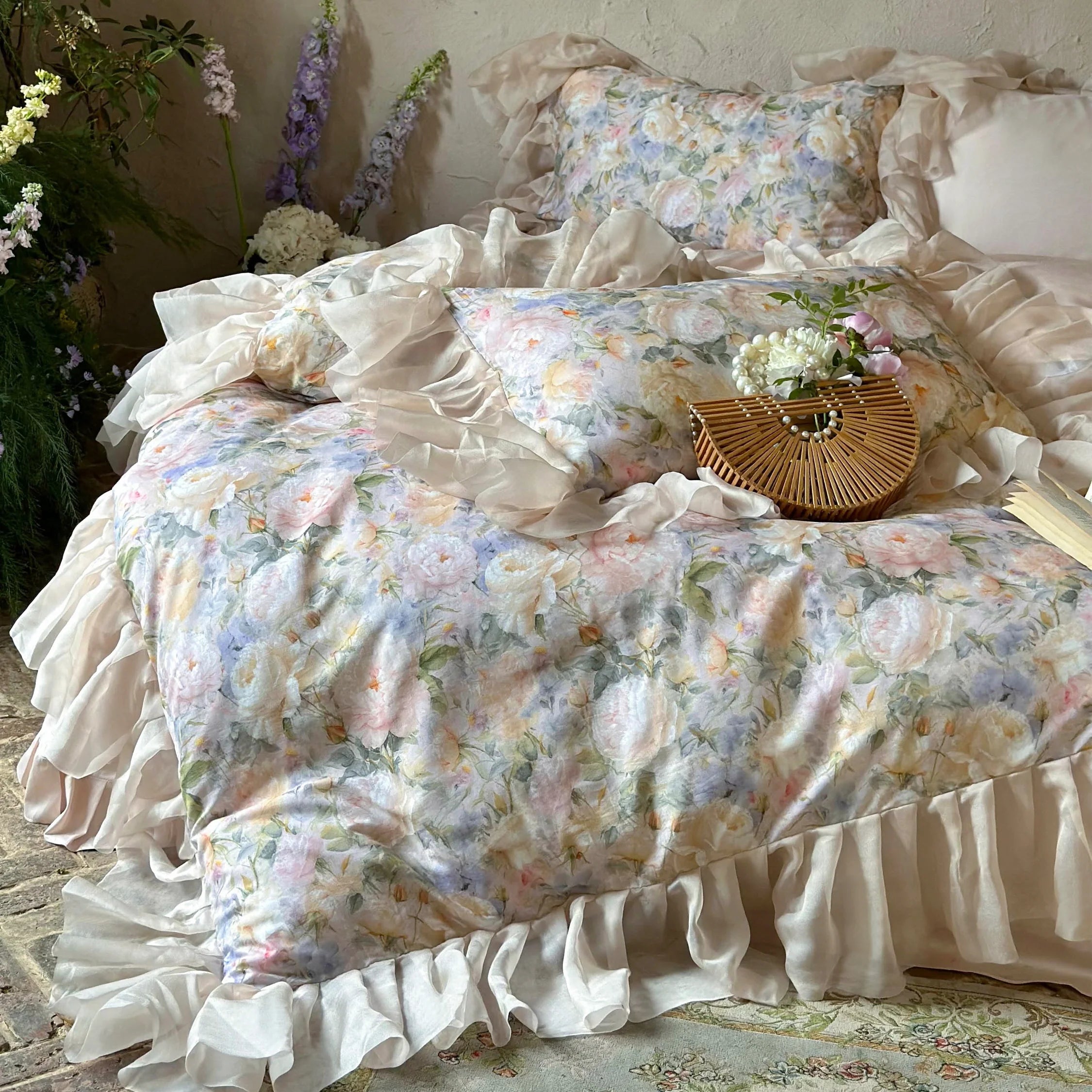 Blossom Garden Soft Pastel Ruffle Bedding Set