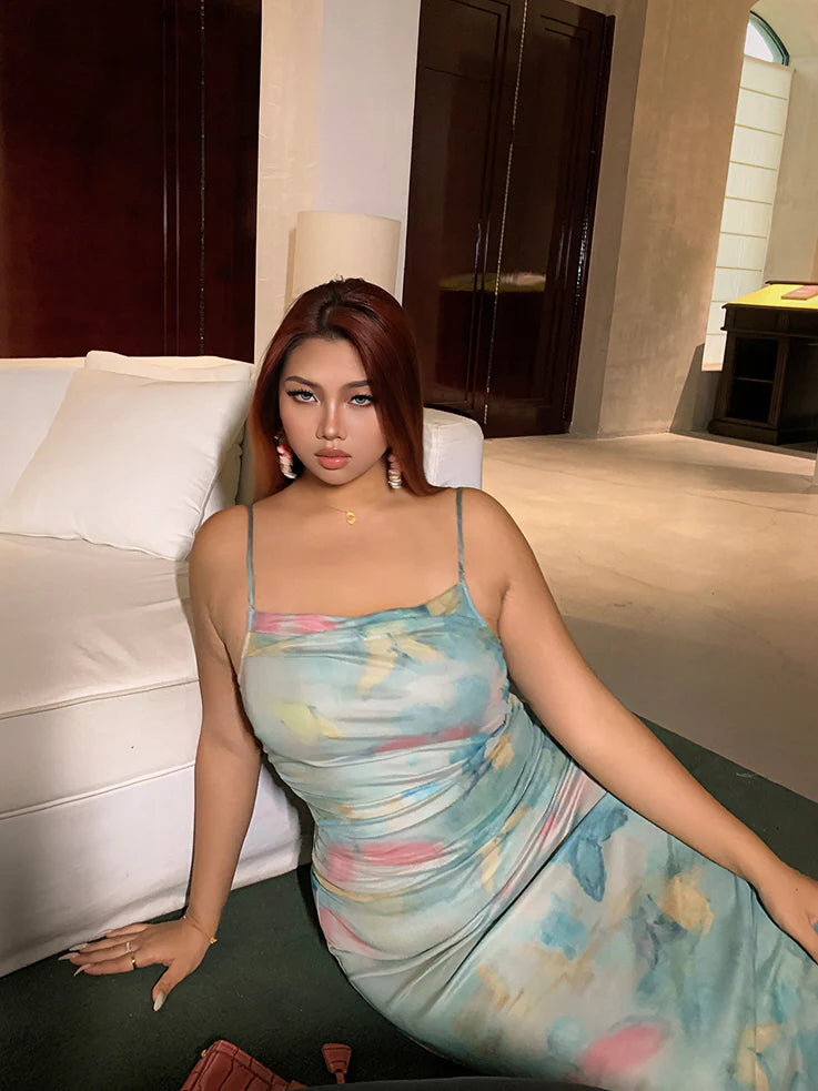 Dreamy Watercolor Mesh Slip Dress