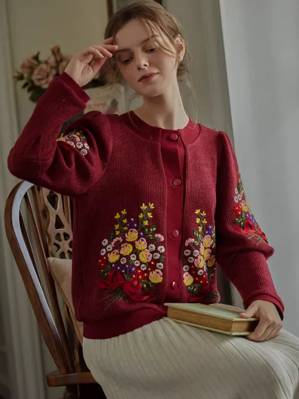Floral Embroidered Ruby Cardigan