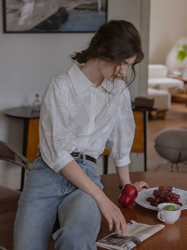 Vintage Embroidered Cotton Blouse