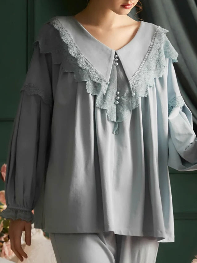 Elegant Lace-Trimmed Cotton Pajama Set