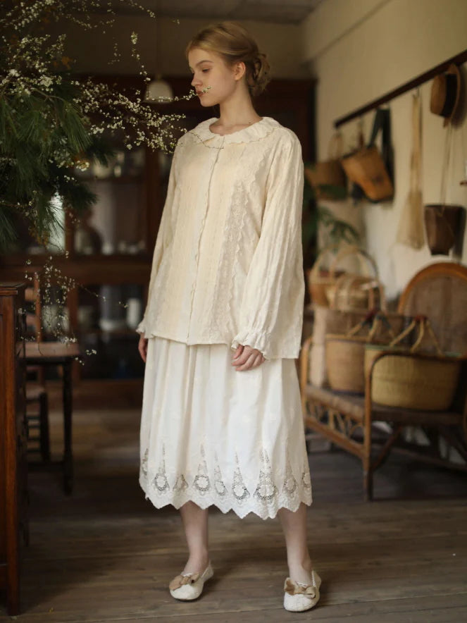 Antique Cream Lace Panel Blouse