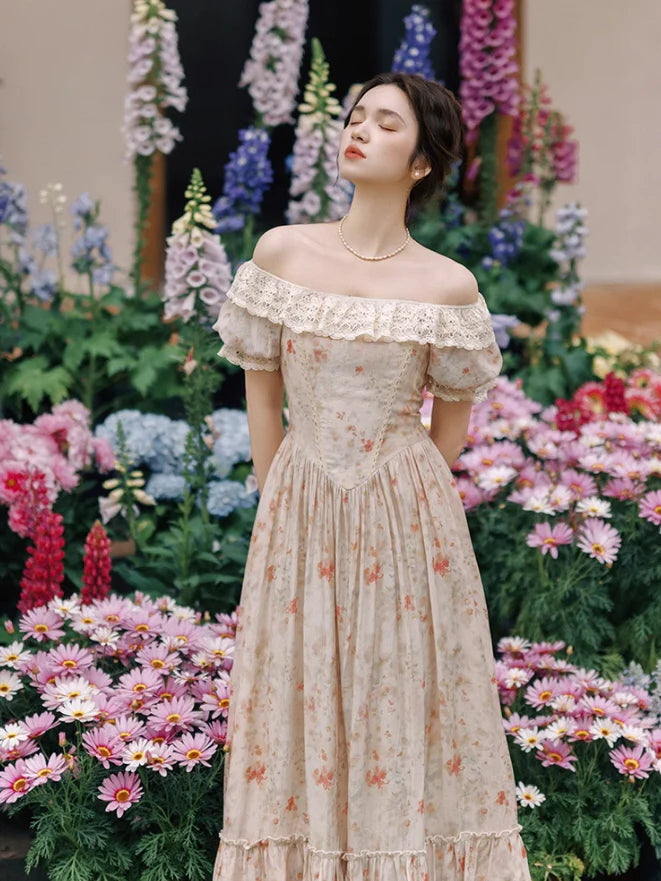 Oil Painting Bloom Lace Dress