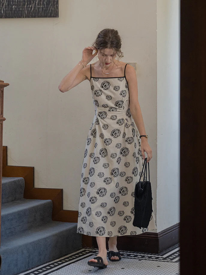 Monochrome Rose Vintage Cotton Dress