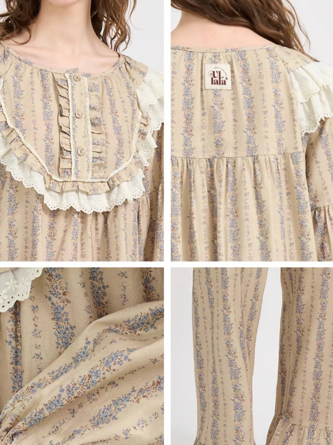 Vintage Ruffle Cotton Pajama Set