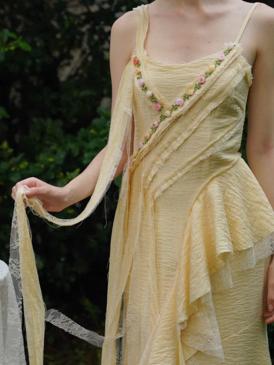 Golden Bloom Petal Drape Dress