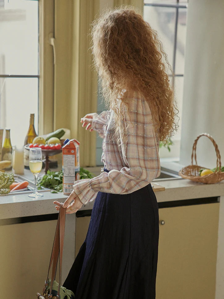 Plaid Ruffle Vintage Blouse