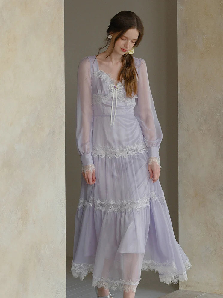 Lavender Whispers Lace Tiered Dress