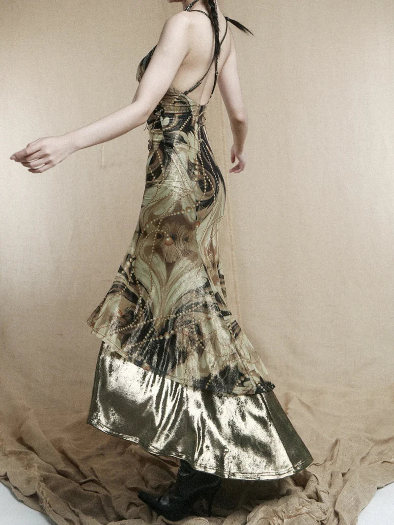 Baroque Pearl Metallic Slip Dress