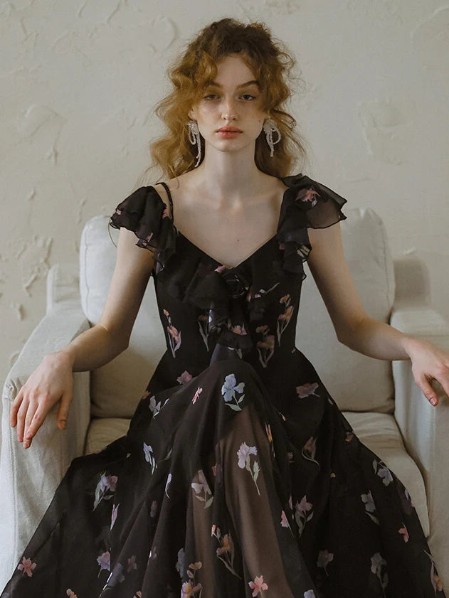 Black Blossom Off-Shoulder Dress