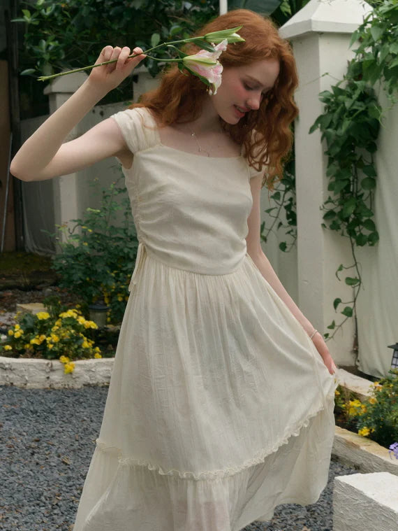 Floral Embossed Drawstring Dress