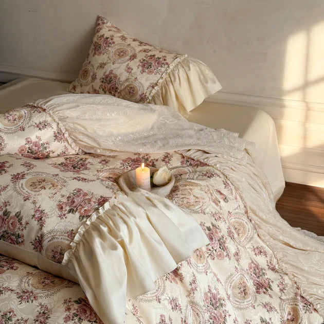 Vintage Cotton Embroidered Lace Bedding Set