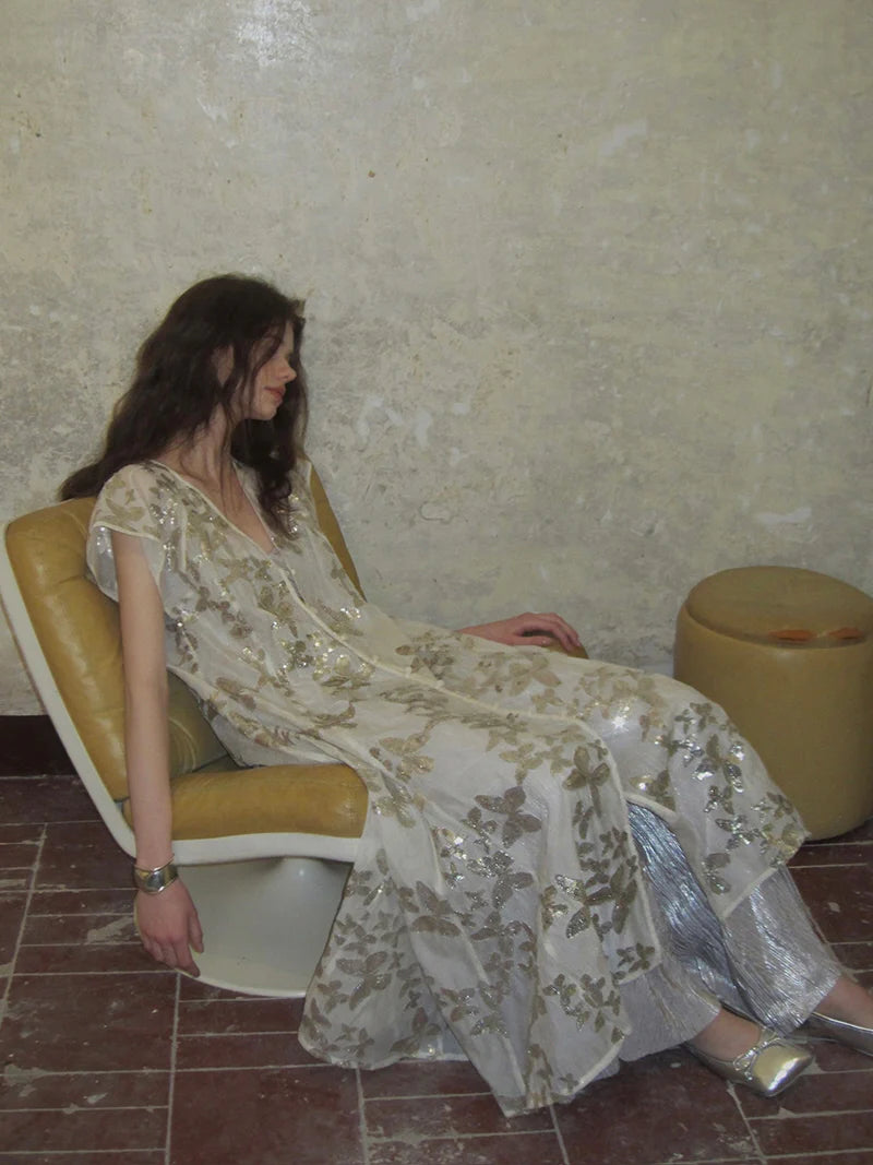 Golden Butterfly Sheer Cardigan Dress