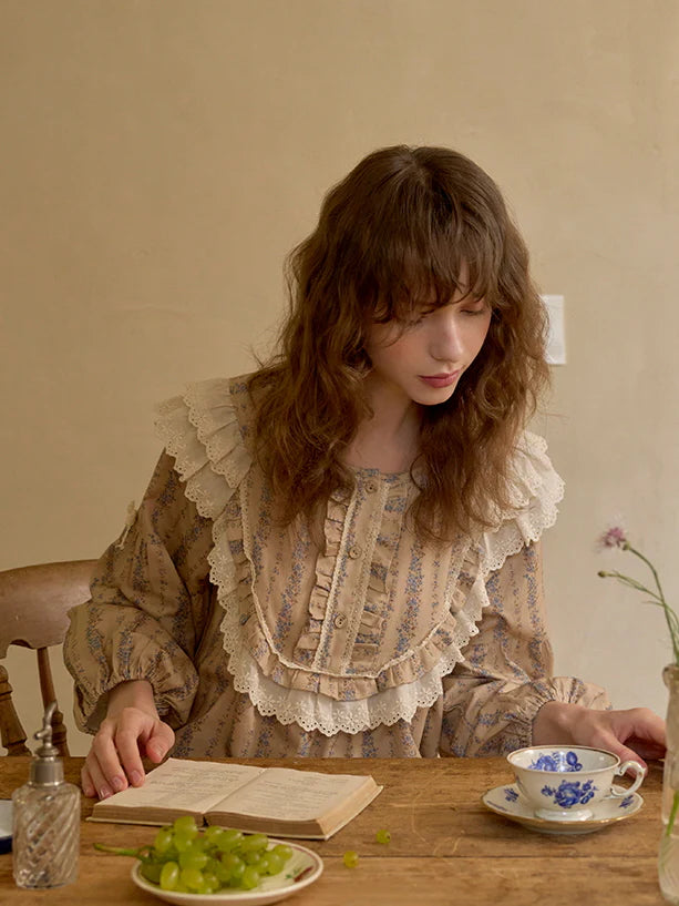 Vintage Ruffle Cotton Pajama Set