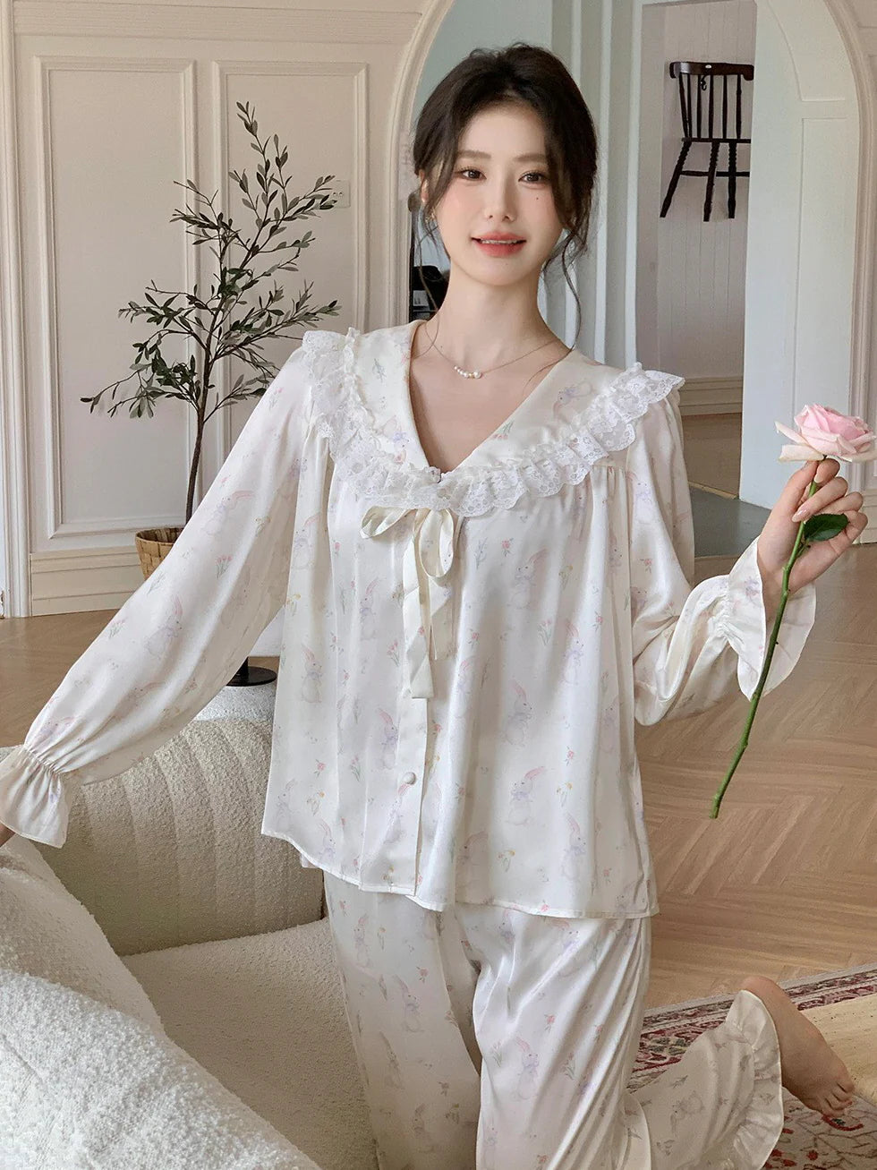 Enchanted Bunny Lace Trim Pajama Set
