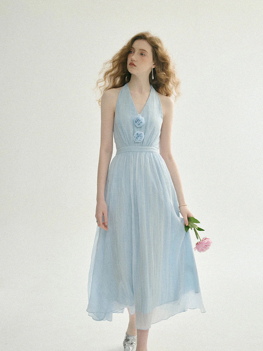 Ethereal Rosette Halter Dress