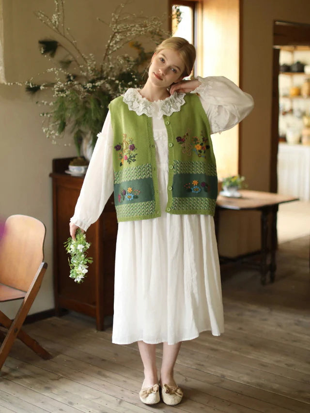 Fountain Embroidery Ramie Dress