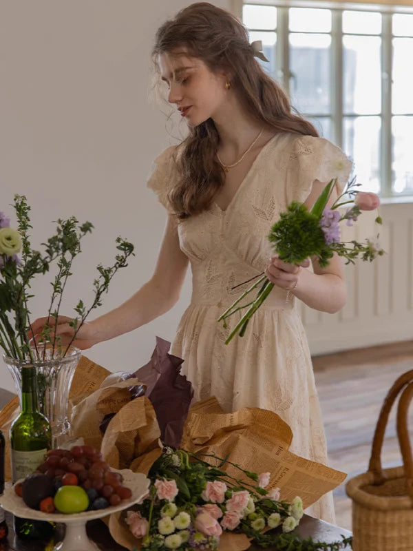 Blooming Serenity White Embroidery Dress