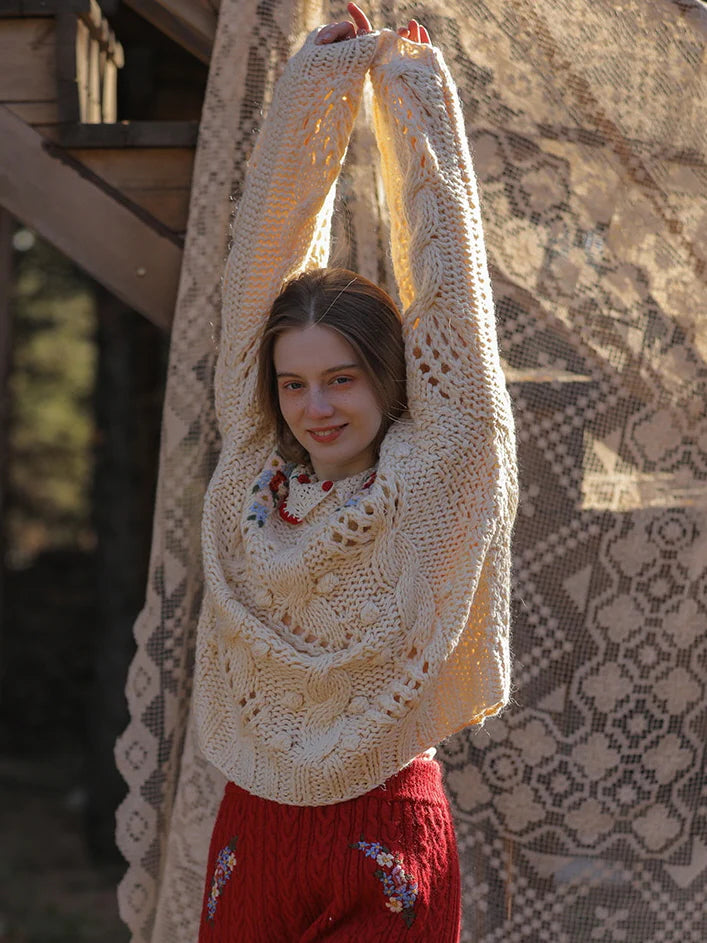 Floral Collared Cozy Knit Sweater