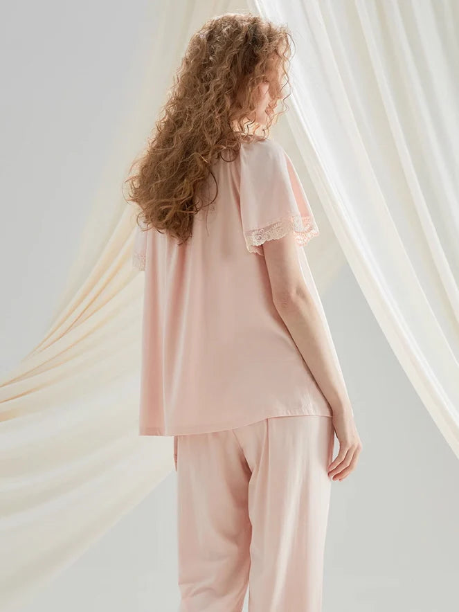 Soft Lace-Trimmed Pajama Set