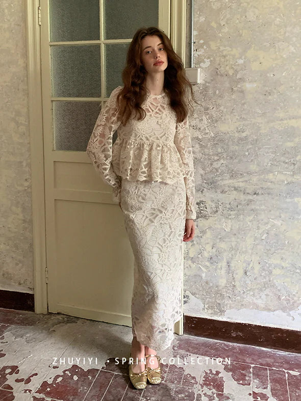 Vintage Lace Peplum Top & Skirt