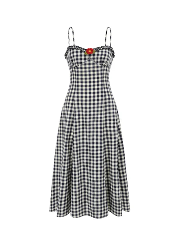 Navy Checkered Cotton Dress