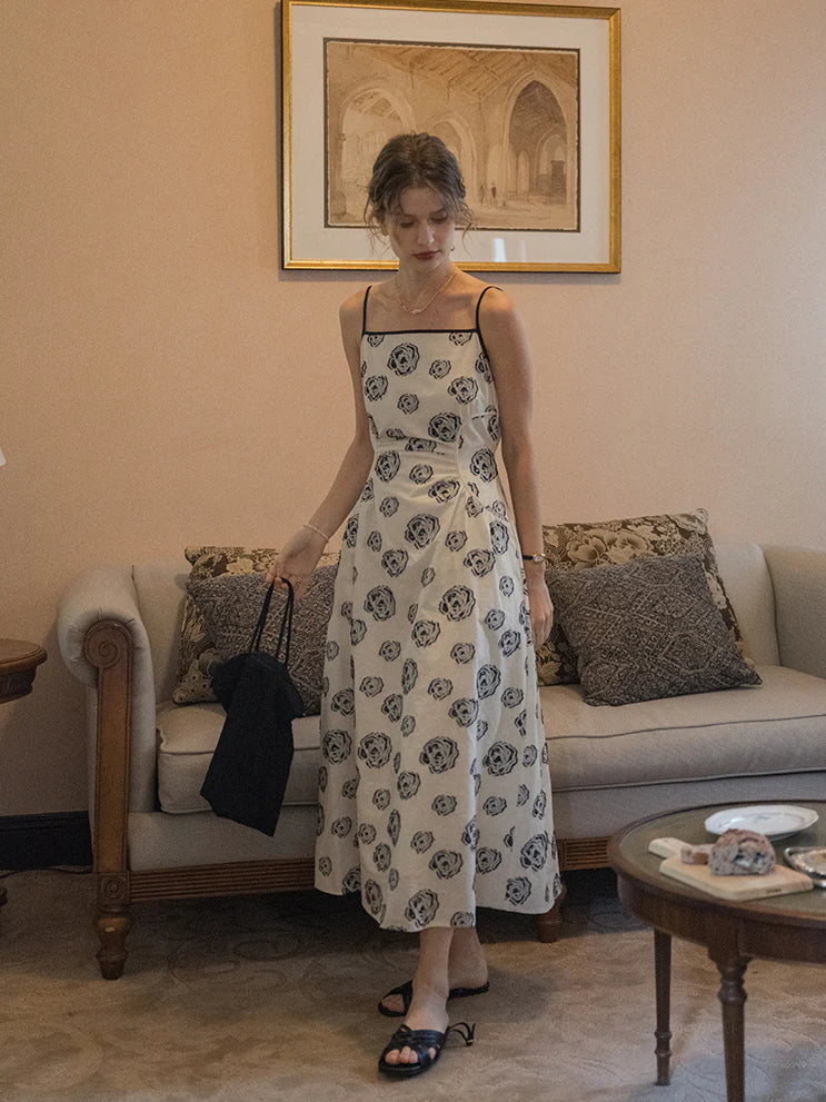 Monochrome Rose Vintage Cotton Dress