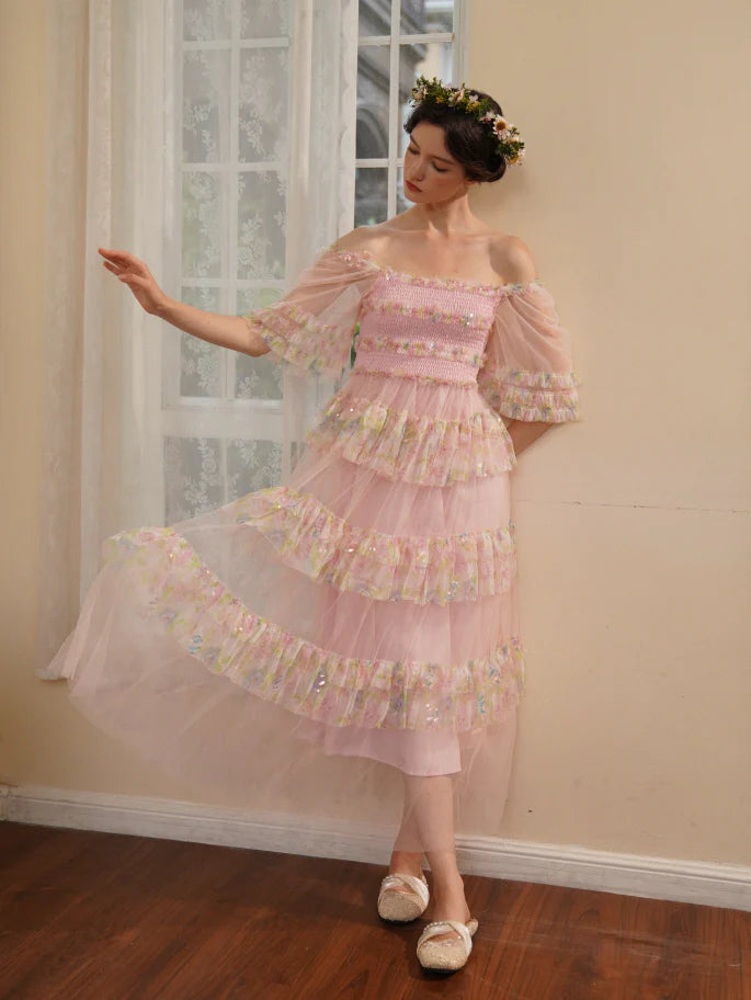 Blooming Ruffle Pink Tulle Dress
