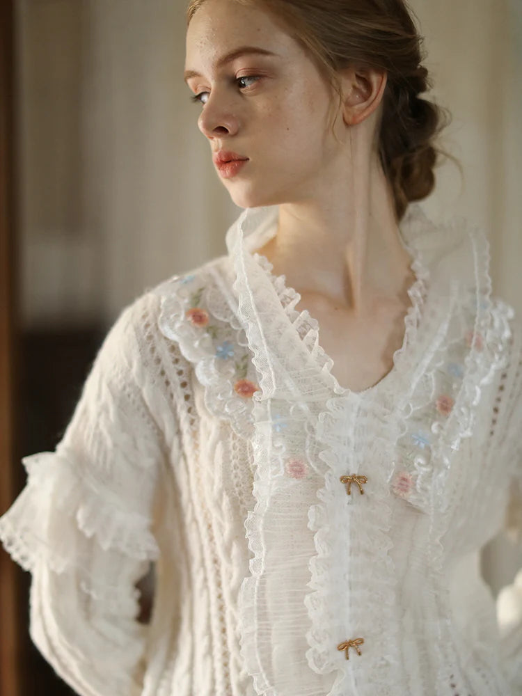 Romantic White Lace-Collared Blouse