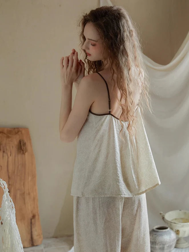 Vintage Ribbon-Tie Pajama Set