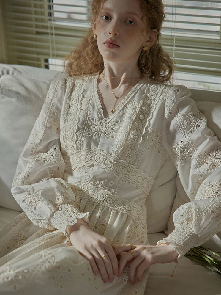 Vintage Lace Embroidered Long Dress