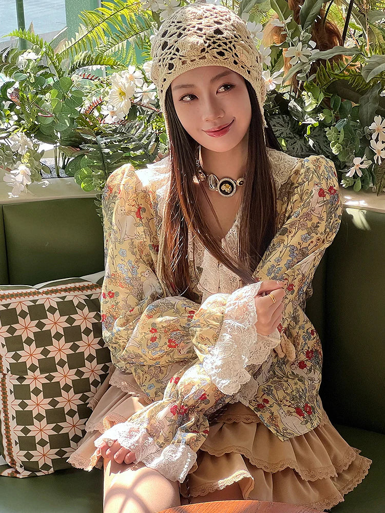 Enchanted Garden Cat Lace Blouse