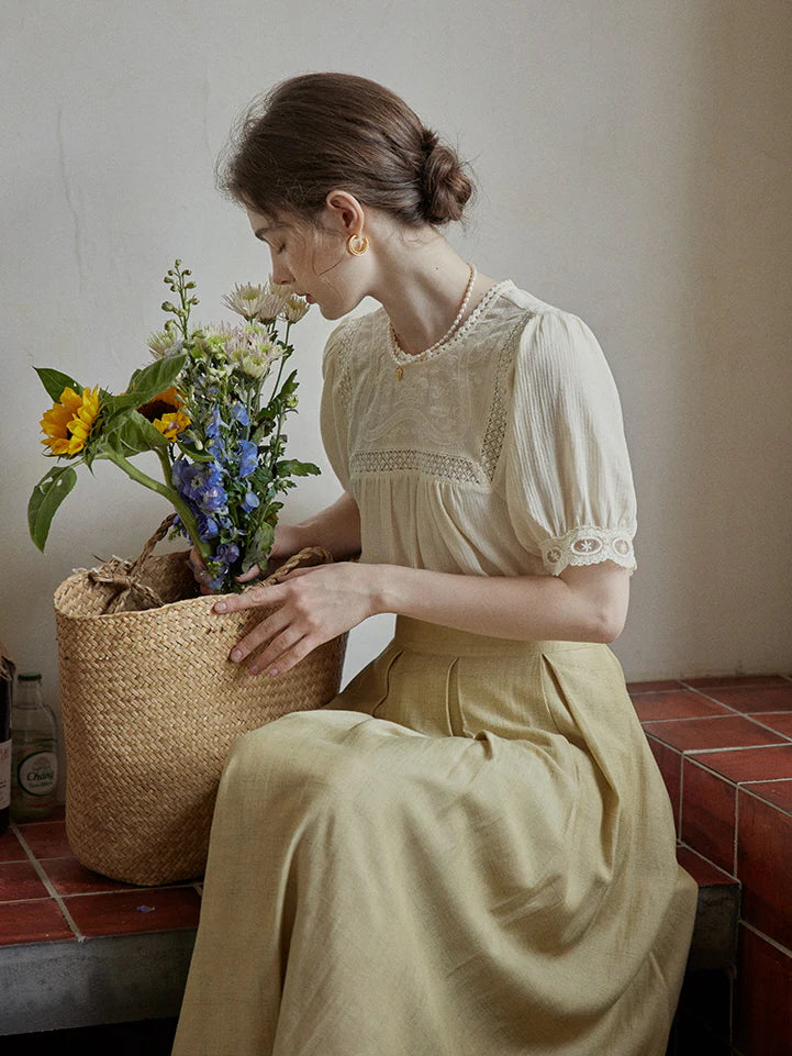 Delicate Floral Lace Trim Blouse
