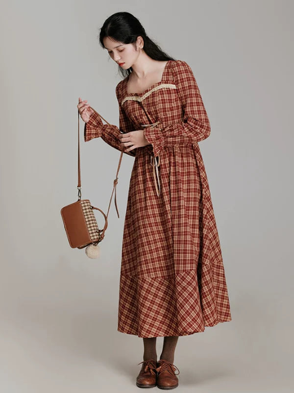 Vintage French Chic Checkered Dress