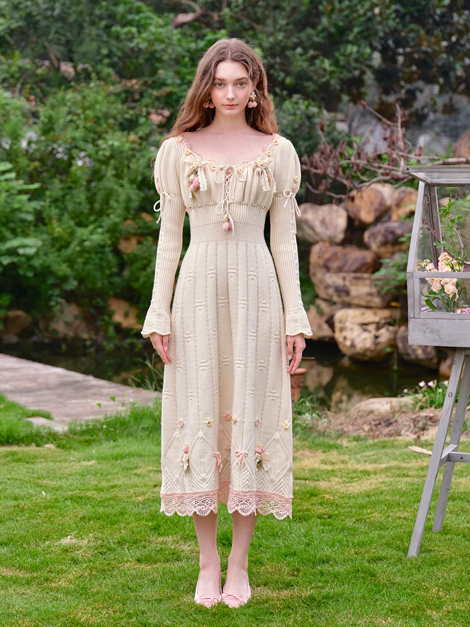 Enchanted Garden Lace-Trim Knitted Dress