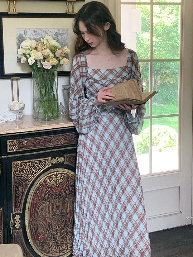 Autumn Plaid Retro Maxi Dress