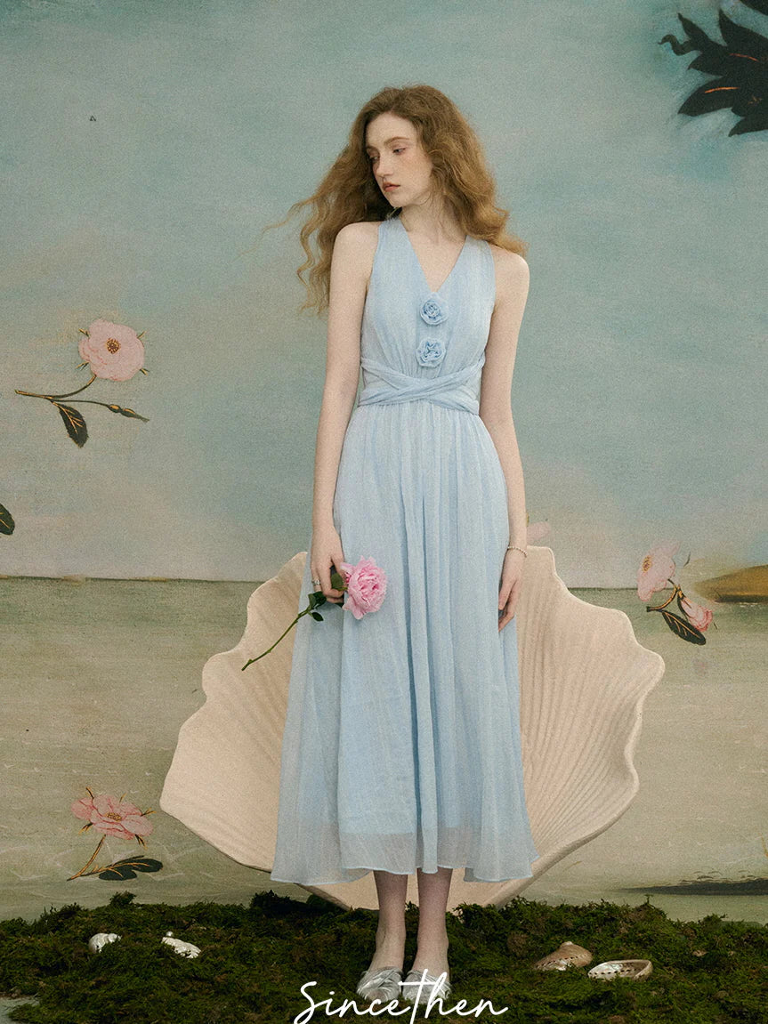 Ethereal Rosette Halter Dress