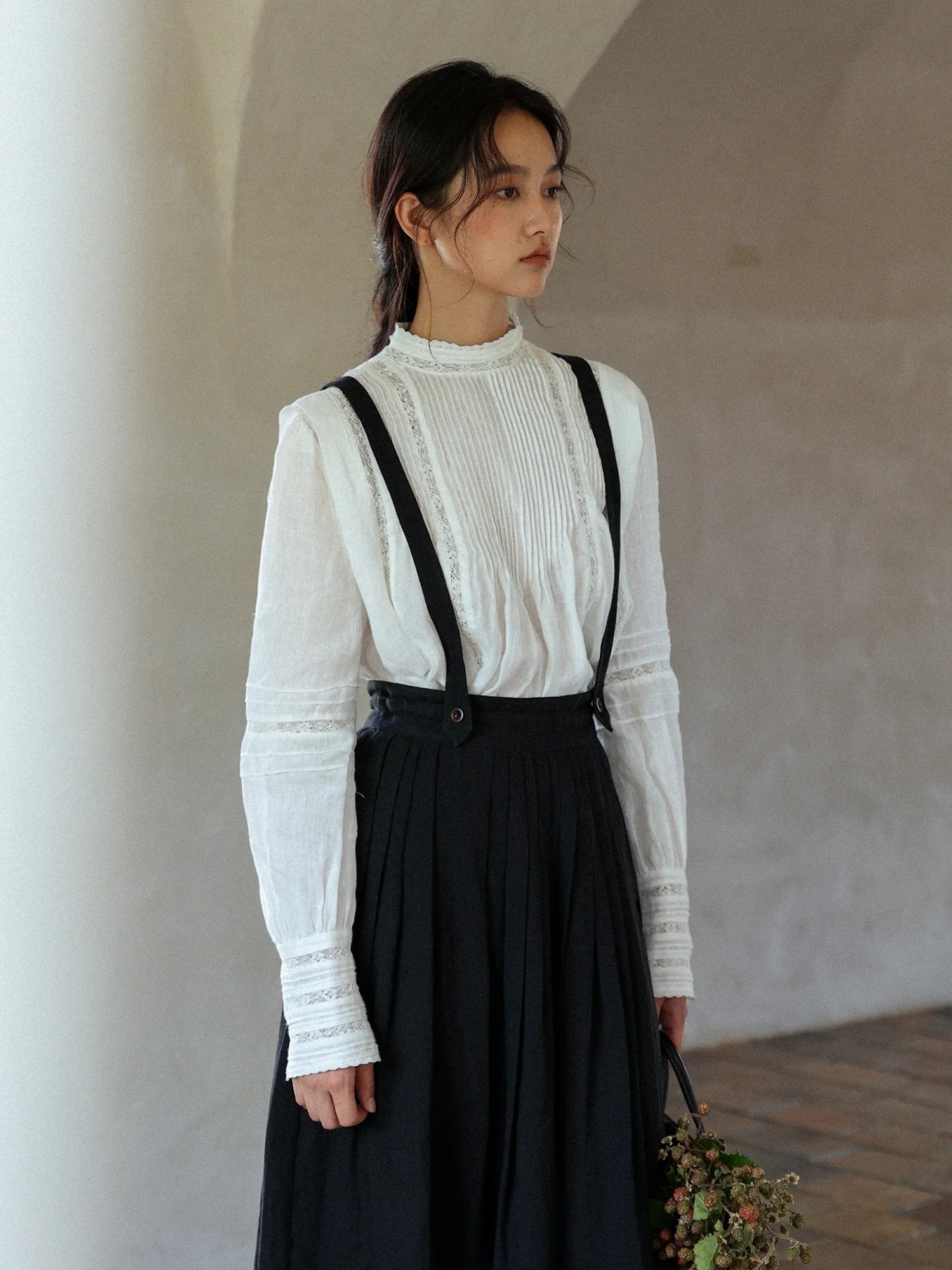 Vintage Linen Suspender Skirt