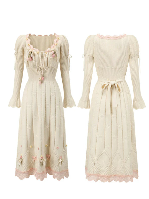Enchanted Garden Lace-Trim Knitted Dress
