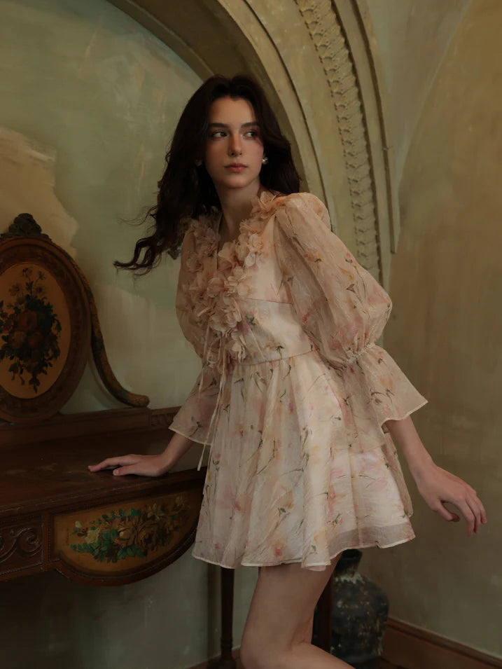 Blush Bloom Garden Ruffle Mini Dress