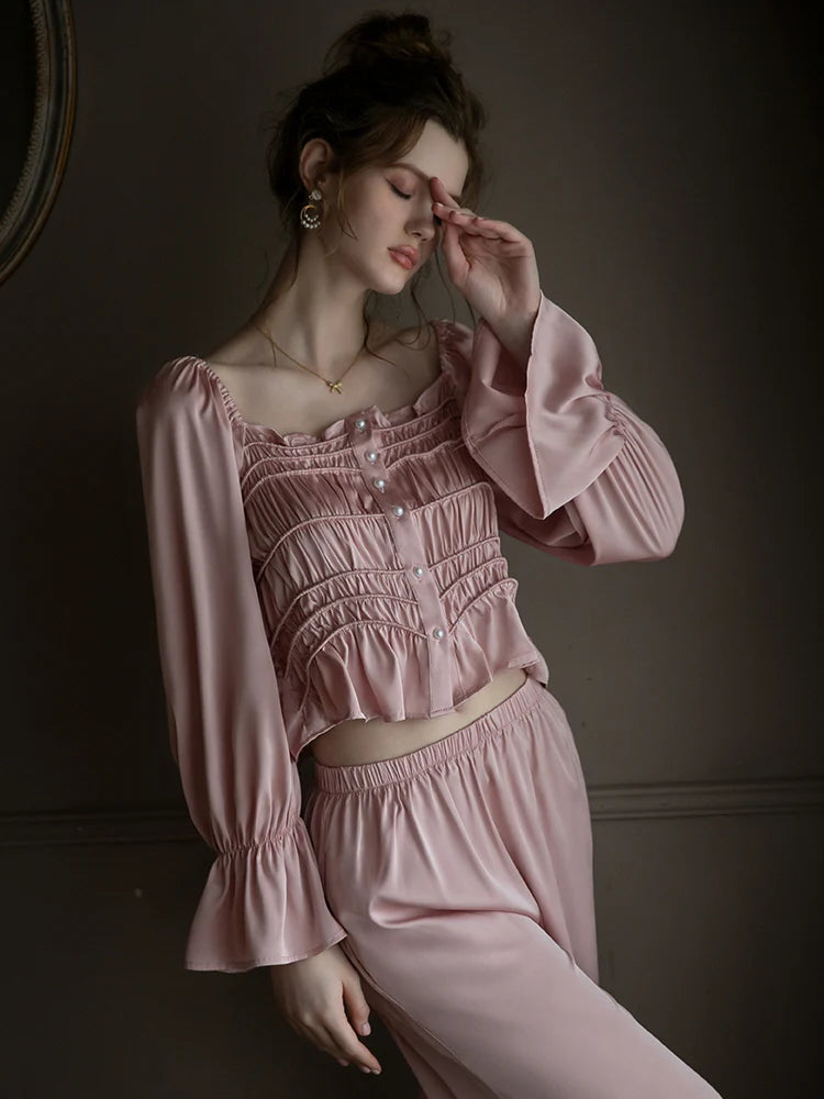 Pearl-Embellished Pink Lounge Set