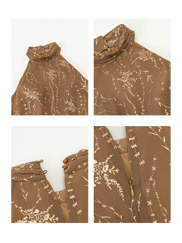 Golden Bloom Halter Dress