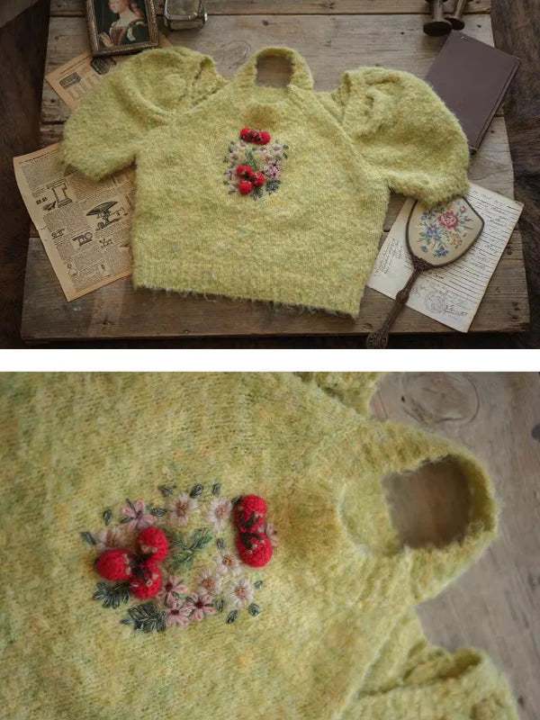 Hand-Embroidered Knit Top
