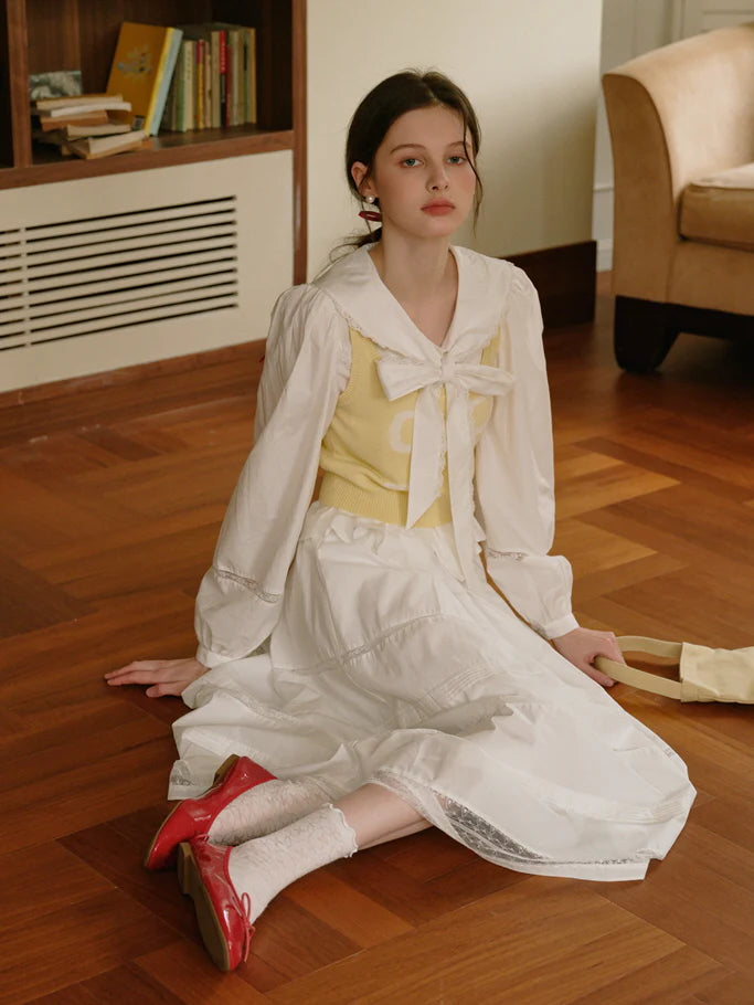 Victorian Bow-Tie Cotton Blouse