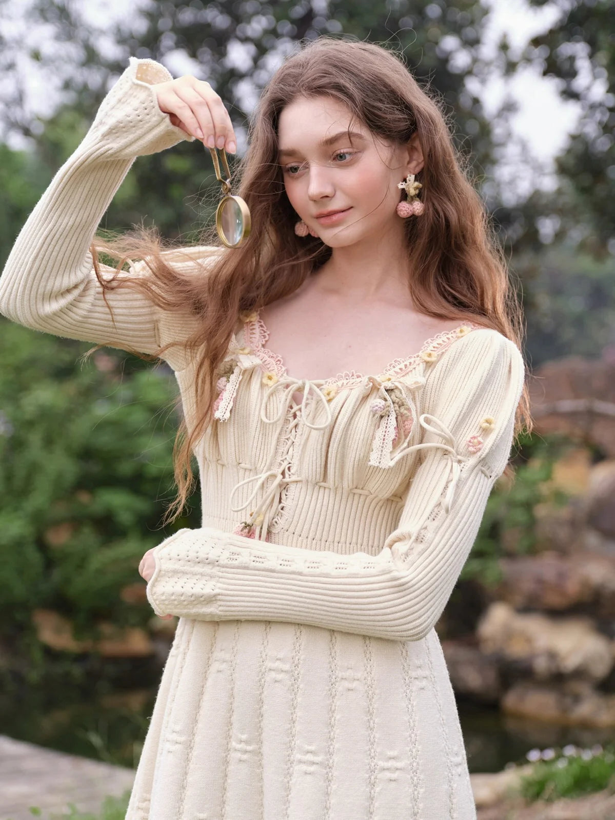 Enchanted Garden Lace-Trim Knitted Dress