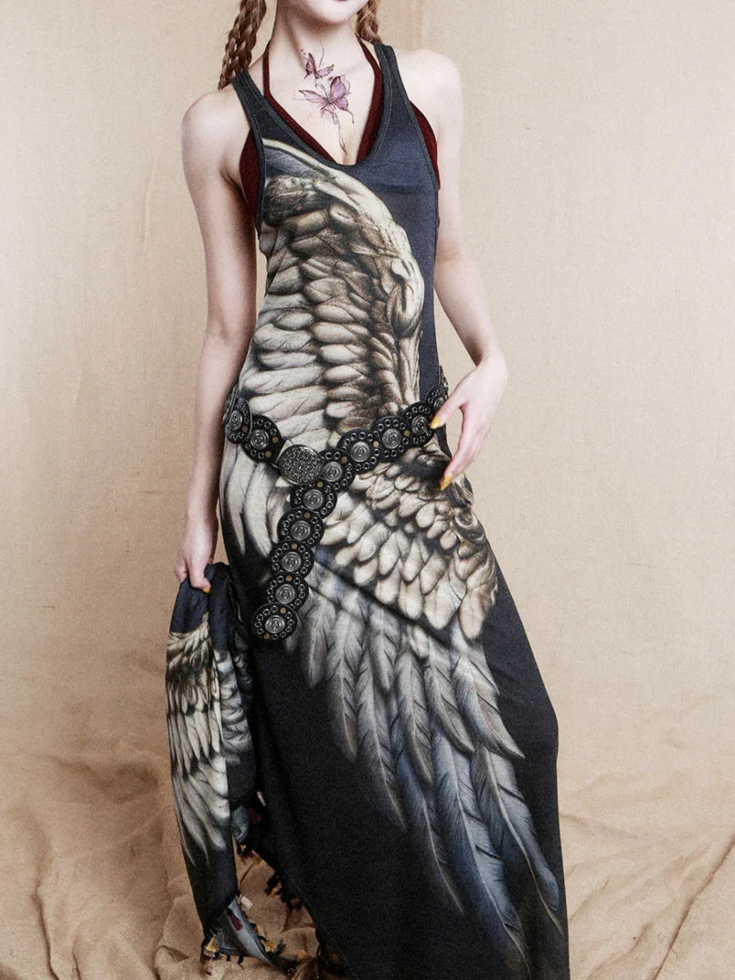 Celestial Wing Print Maxi Dress