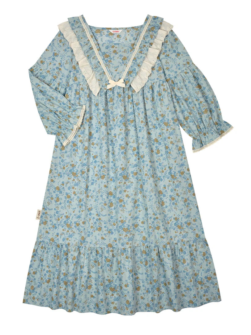 Blue Meadow Ruffle Lounge Gown