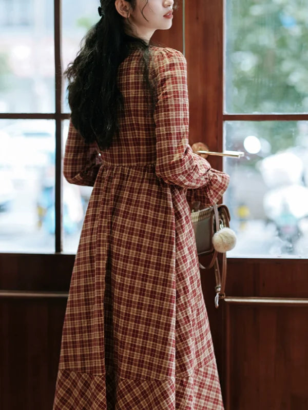 Vintage French Chic Checkered Dress