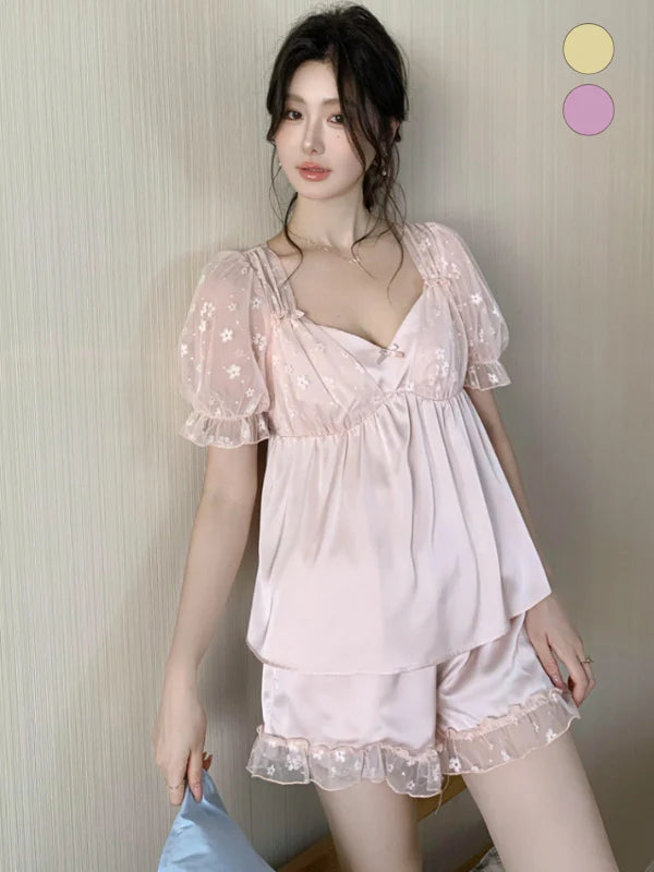 Blossom Puff Sleeve Coquette Pajama Set