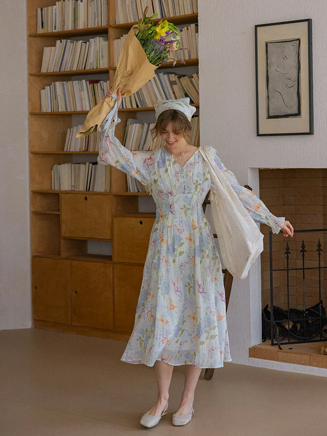 Watercolor Floral Long Sleeve Dress